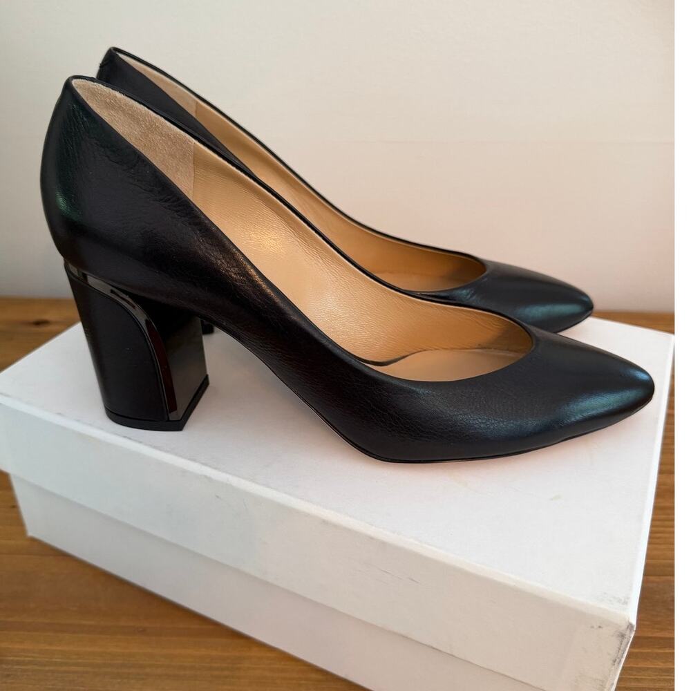 Chloe "Beckie" Curved Block Heel black leather pumps size 38.5 $770